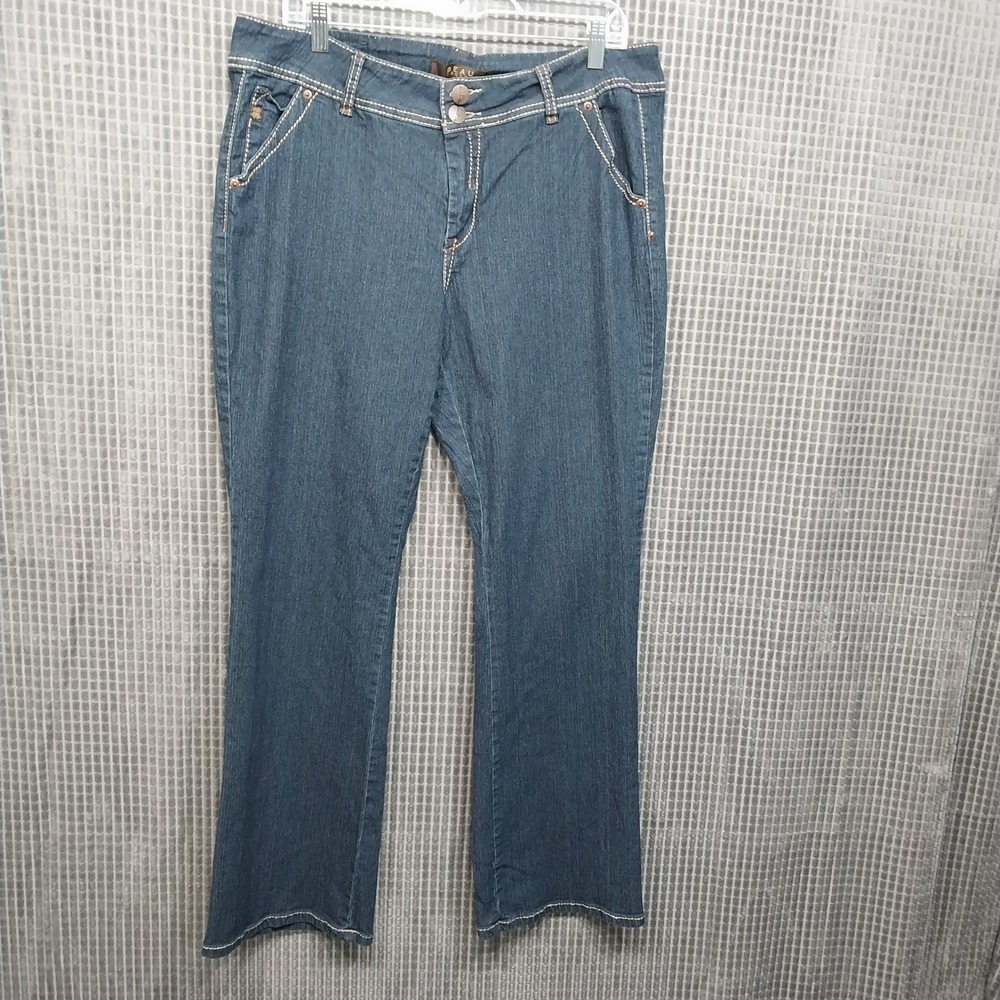 Beau Dawson Womens Jeans Bootcut Contrast Stitch Stretch 16 Blue
